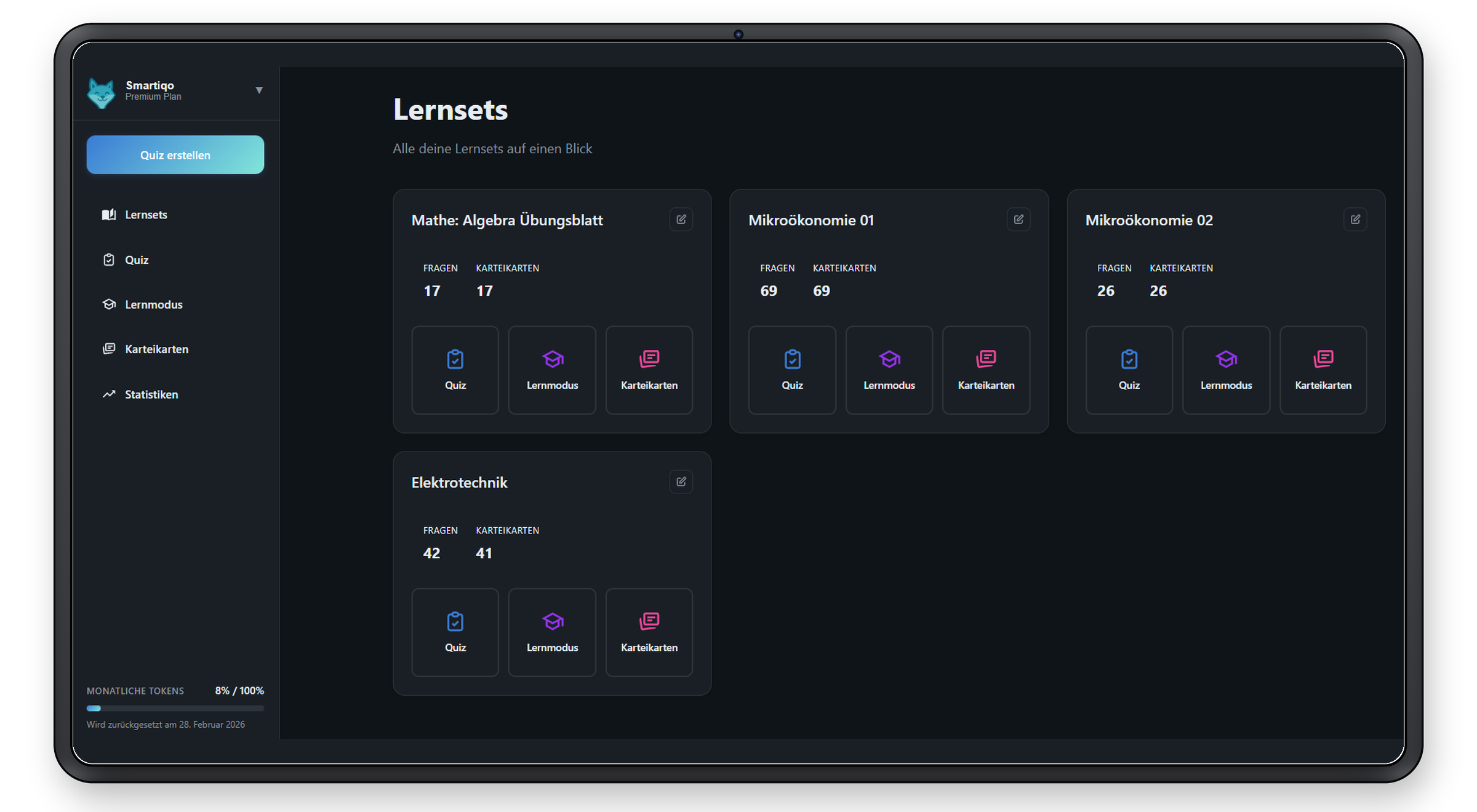 Smartiqo Web-App auf dem Monitor